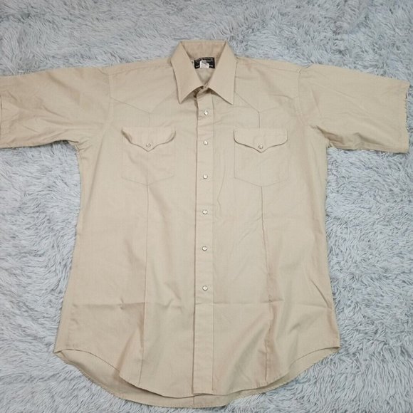 Vintage Flying R Ranchwear Mens Shirt Biege Pearl‎ Snap Western Classic XL Long - Picture 1 of 11